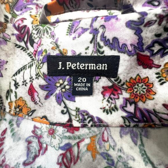 J. Peterman Dress Plus Size 20 Cotton Floral Shirt Style Button-Up Self-Tie - Picture 10 of 12